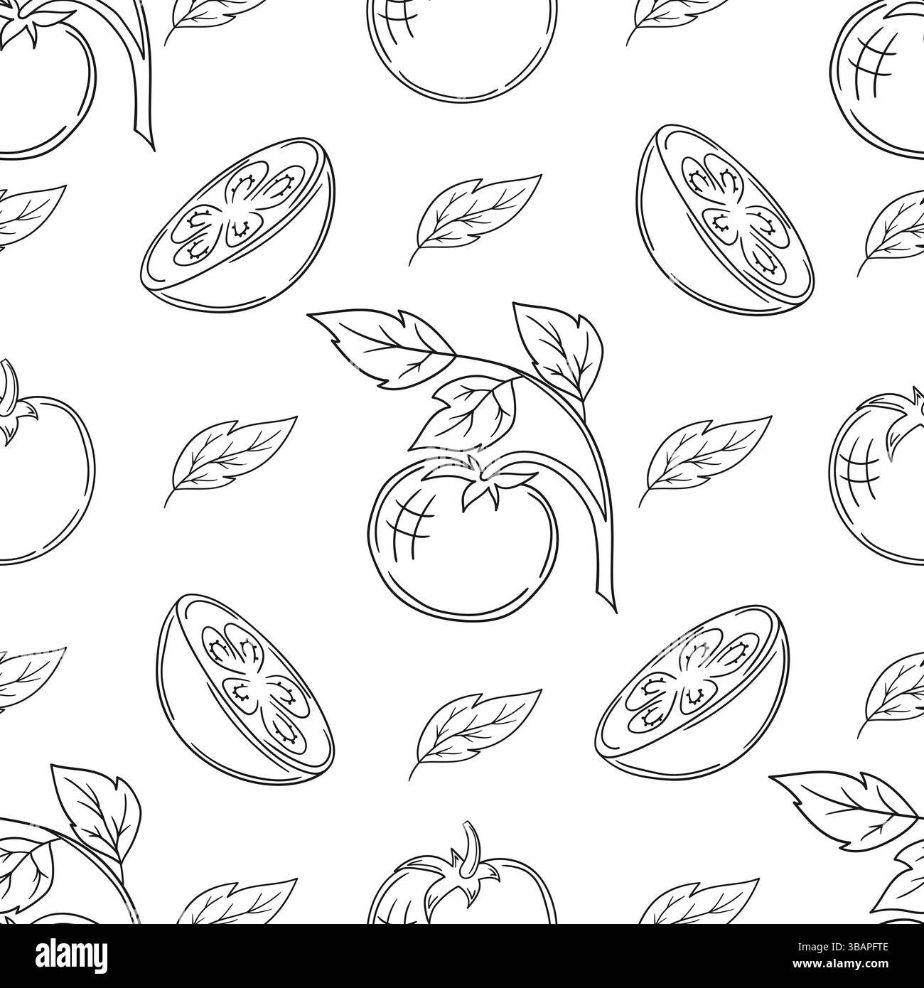 Tomate. Modèle pour textile ou cuisine dans le style dessiné à la main. Motif végétal monochrome. Imprimer pour la conception, textile, tissu, papier peint, papier d'emballage, Illustration de Vecteur