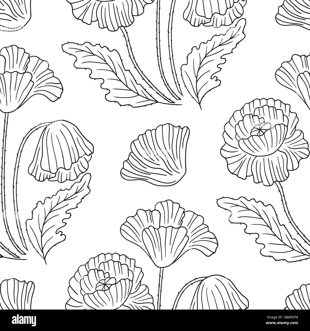Motif floral monochrome. Modèle pour textile ou cuisine dans le style dessiné à la main. Poppy. Imprimer pour la conception, textile, tissu, papier peint, papier d'emballage, déc Illustration de Vecteur