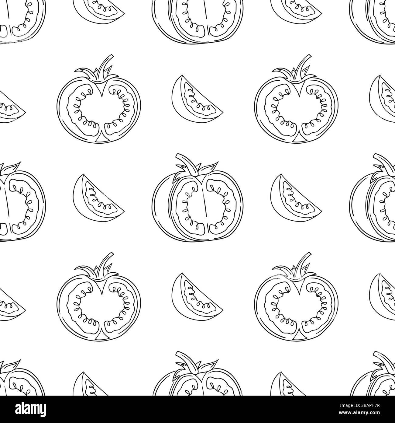 Modèle pour textile ou cuisine dans le style dessiné à la main. Motif végétal monochrome. Tomate. Imprimer pour la conception, textile, tissu, papier peint, emballage Illustration de Vecteur