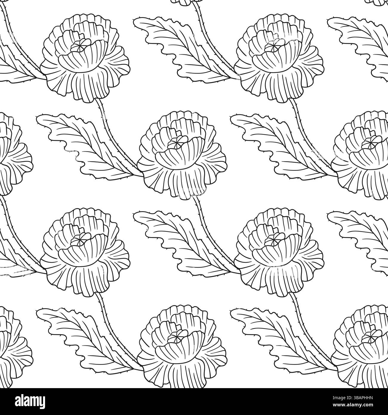 Motif floral monochrome. Poppy. Motif dans le style de dessin à la main. Imprimer pour le design, textile Illustration de Vecteur
