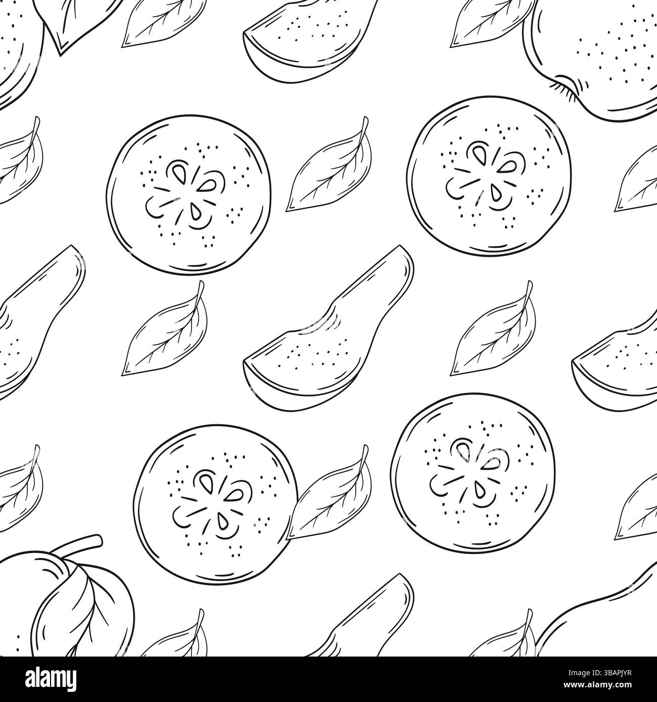 Modèle pour textile ou cuisine dans le style dessiné à la main. Poire. Motif de fruits monochrome. Imprimer pour design, textile, tissu Illustration de Vecteur