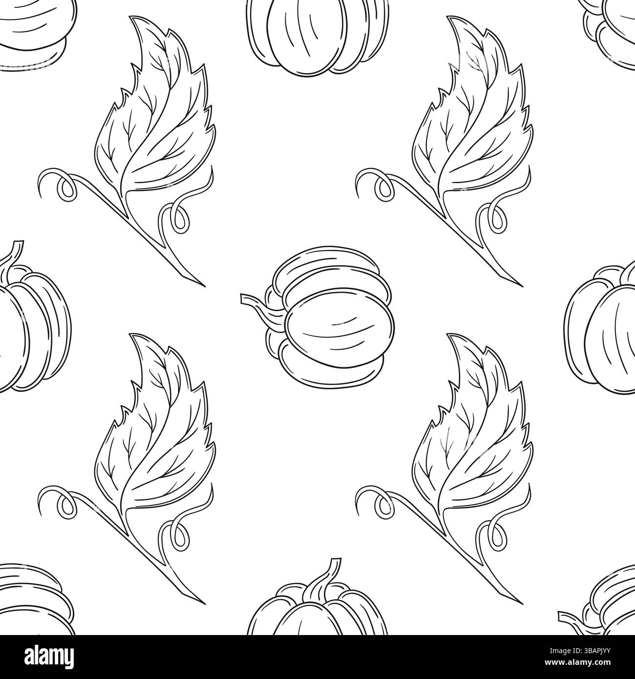Modèle pour textile ou cuisine dans le style dessiné à la main. Citrouille. Motif végétal monochrome. Imprimer pour la conception, textile, tissu, papier peint, papier d'emballage Illustration de Vecteur