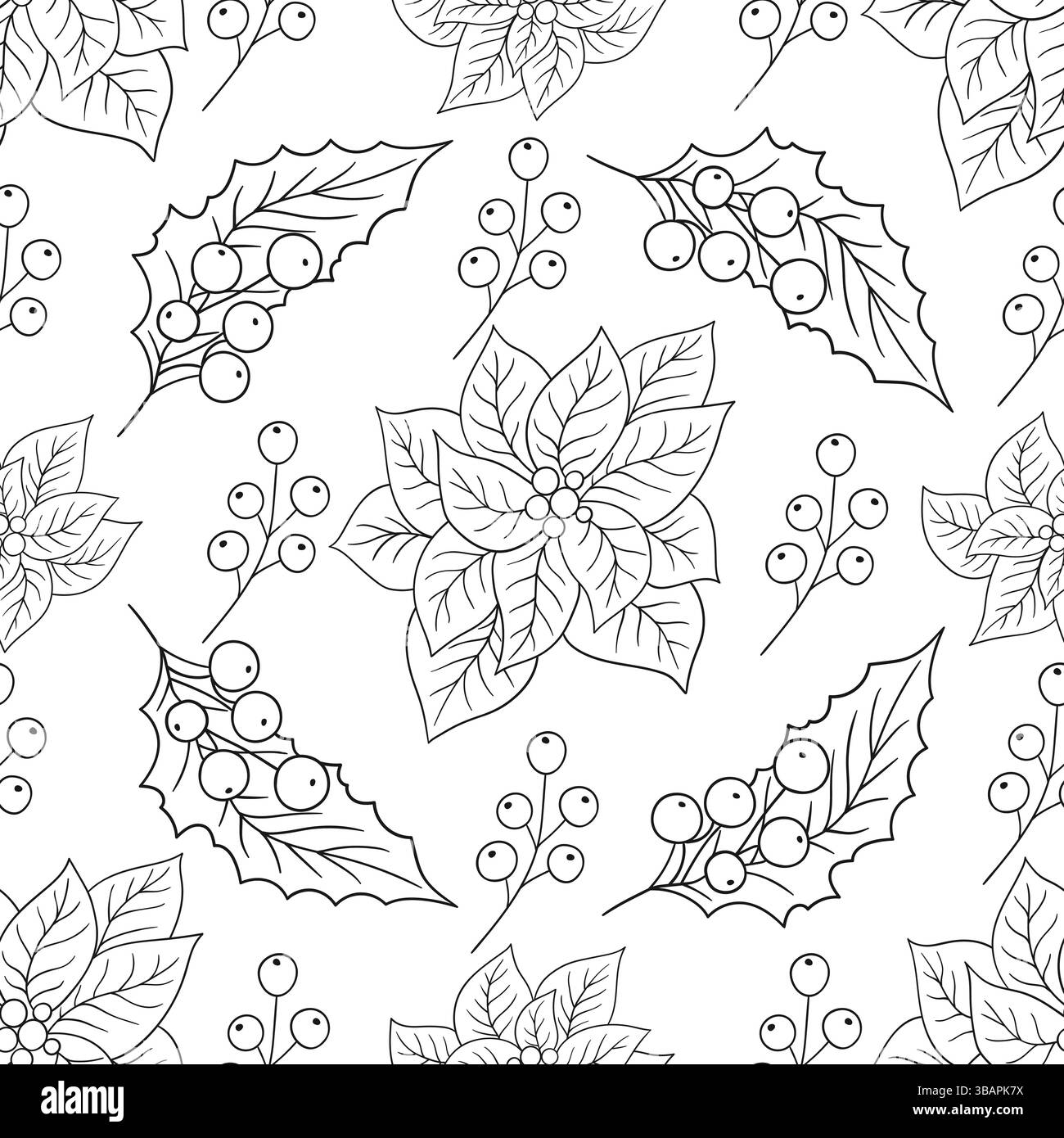 Motif de Noël monochrome. Modèle pour textile ou cuisine dans le style dessiné à la main. Poissentia. Imprimer pour la conception, textile, tissu, papier peint, emballage PA Illustration de Vecteur