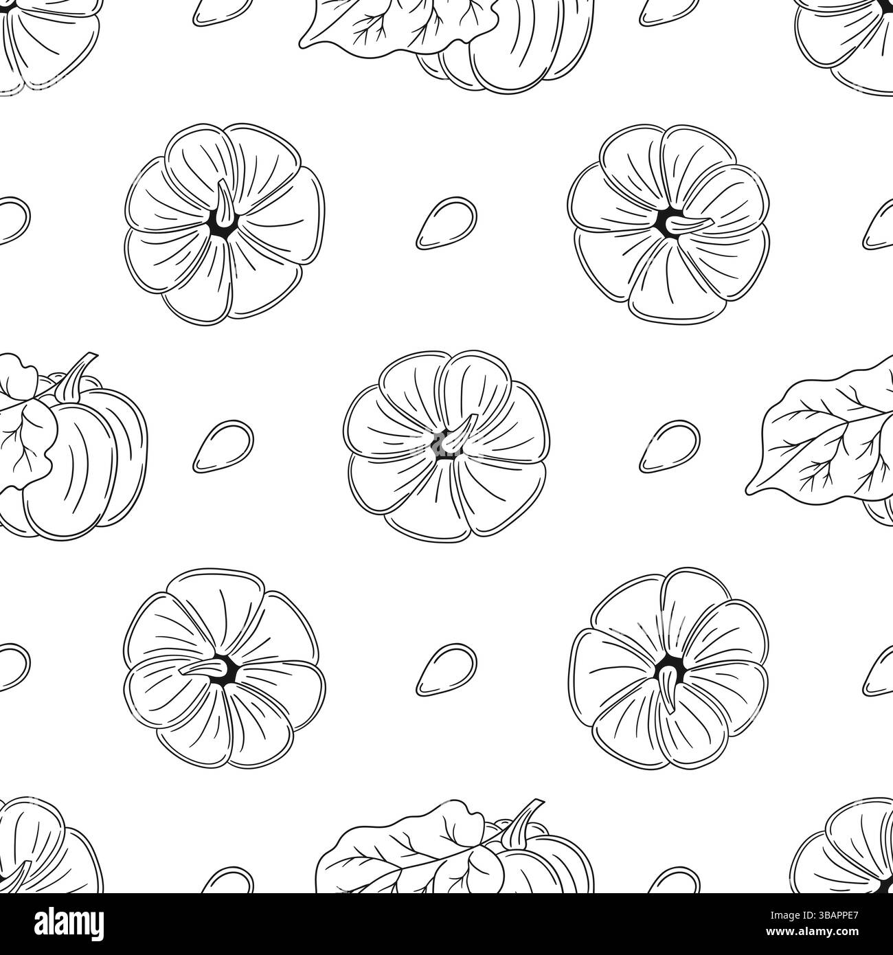 Modèle pour textile ou cuisine. Motif végétal monochrome dans le style de dessin à la main. Citrouille. Imprimer pour le design, textile Illustration de Vecteur