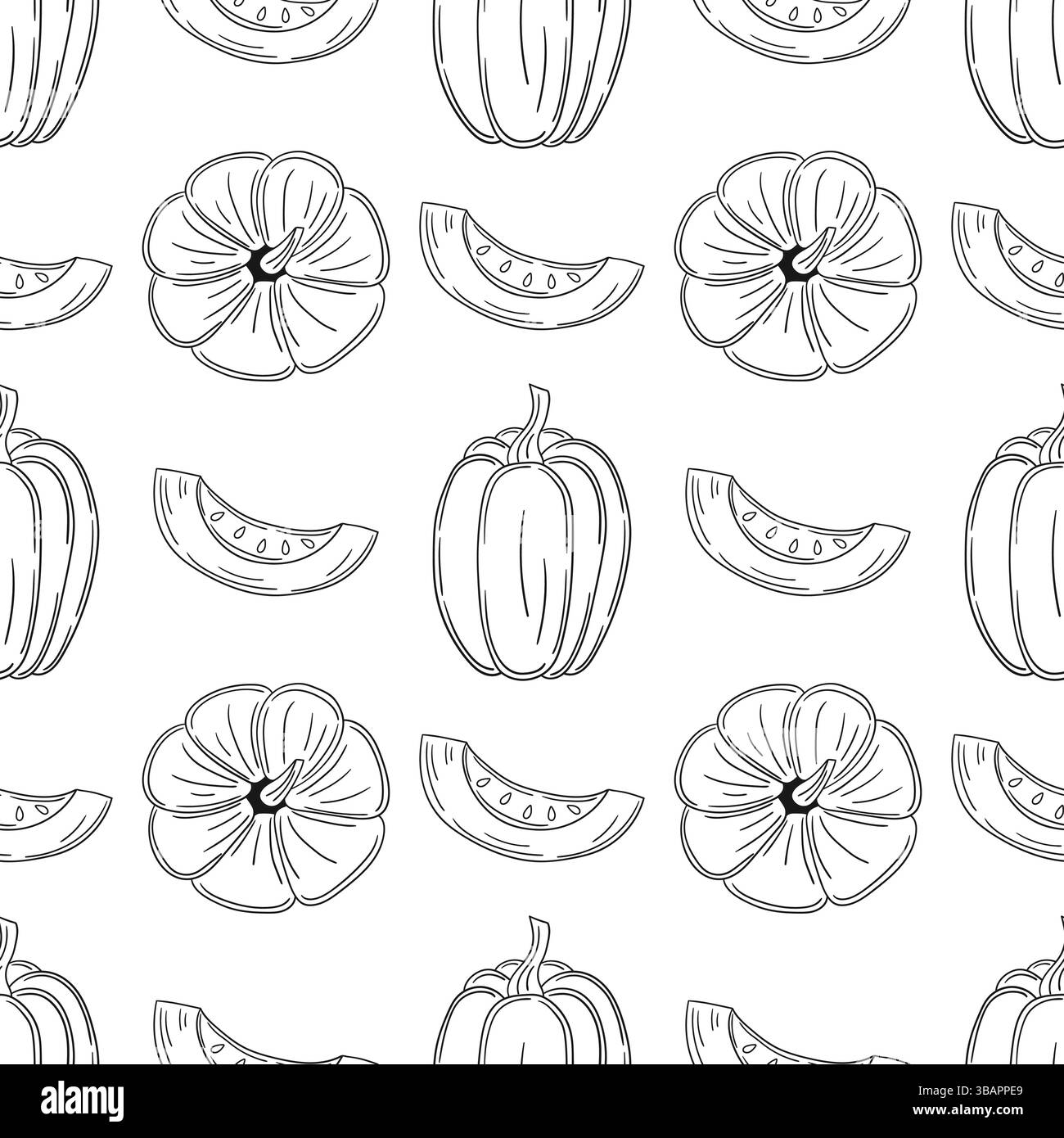 Modèle pour textile ou cuisine. Citrouille. Motif végétal monochrome dans le style de dessin à la main. Imprimer pour le design, textile, tissu, papier peint Illustration de Vecteur