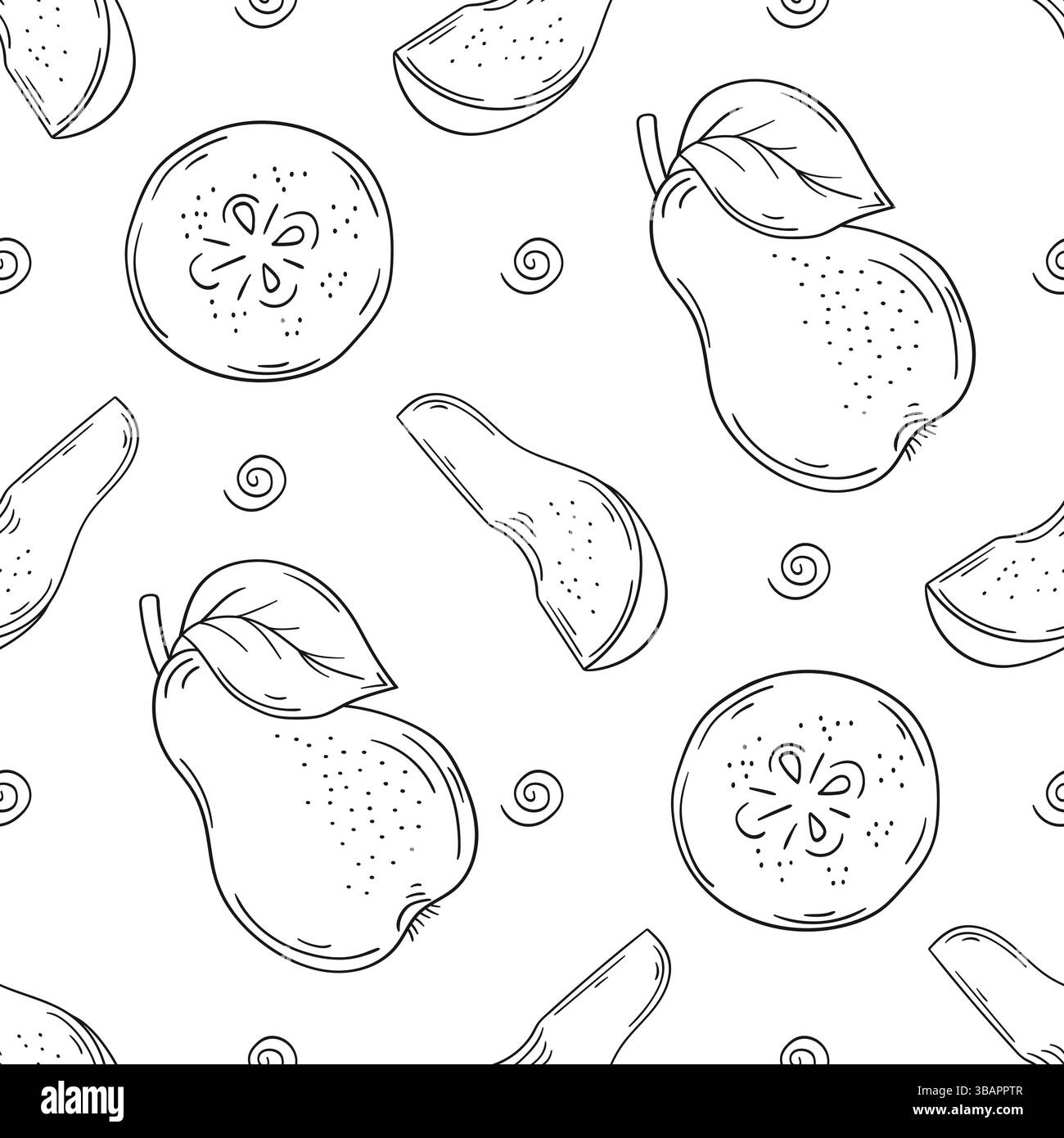 Modèle pour textile ou cuisine dans le style dessiné à la main. Poire. Motif de fruits monochrome. Imprimez pour la conception Illustration de Vecteur
