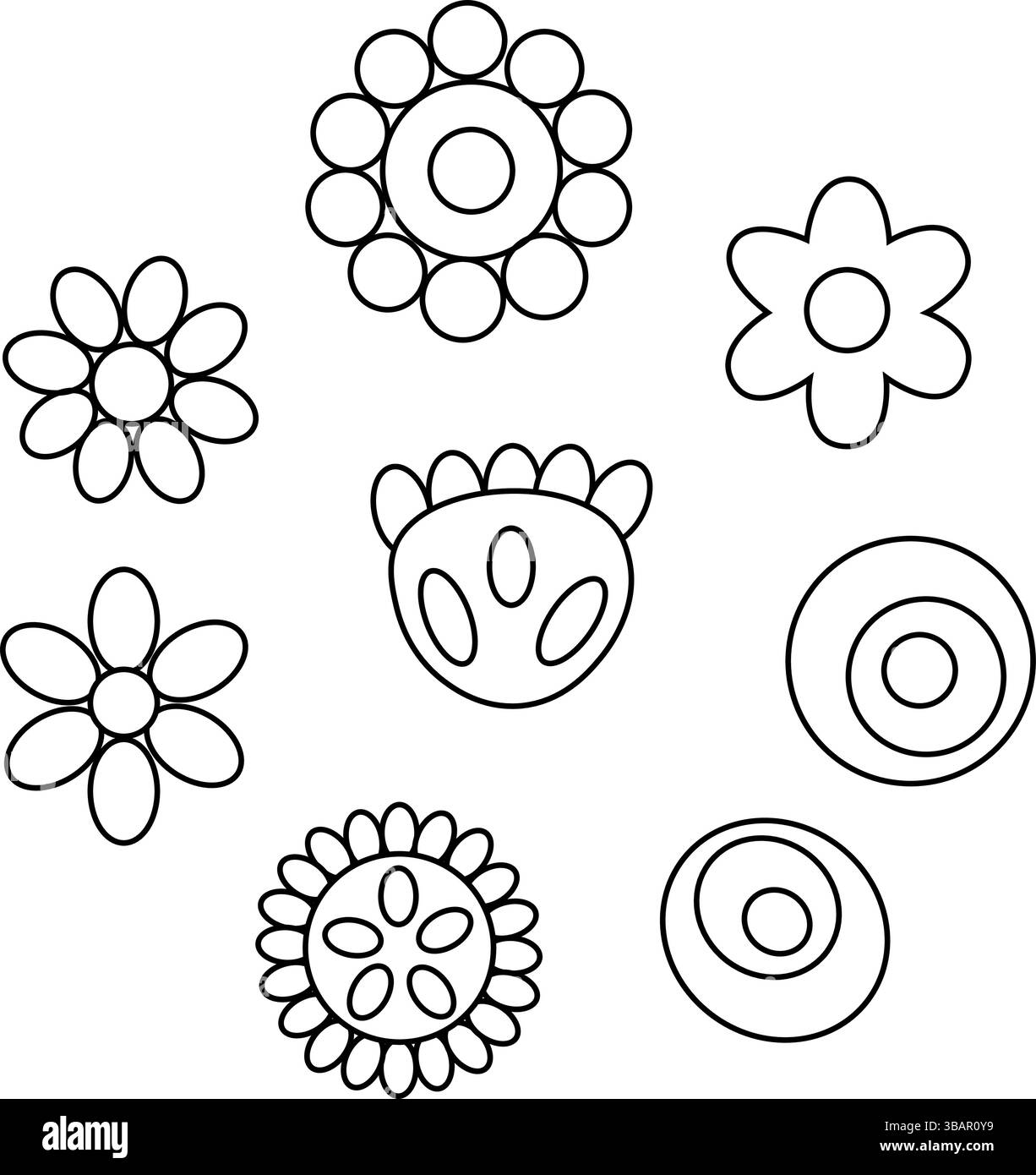 Fleurs isolées. Illustration de ligne graphique vectorielle. Symbole abstrait floral dans un style linéaire simple. Bannière, affiche, papier d'emballage, autocollant, impression, mod Illustration de Vecteur
