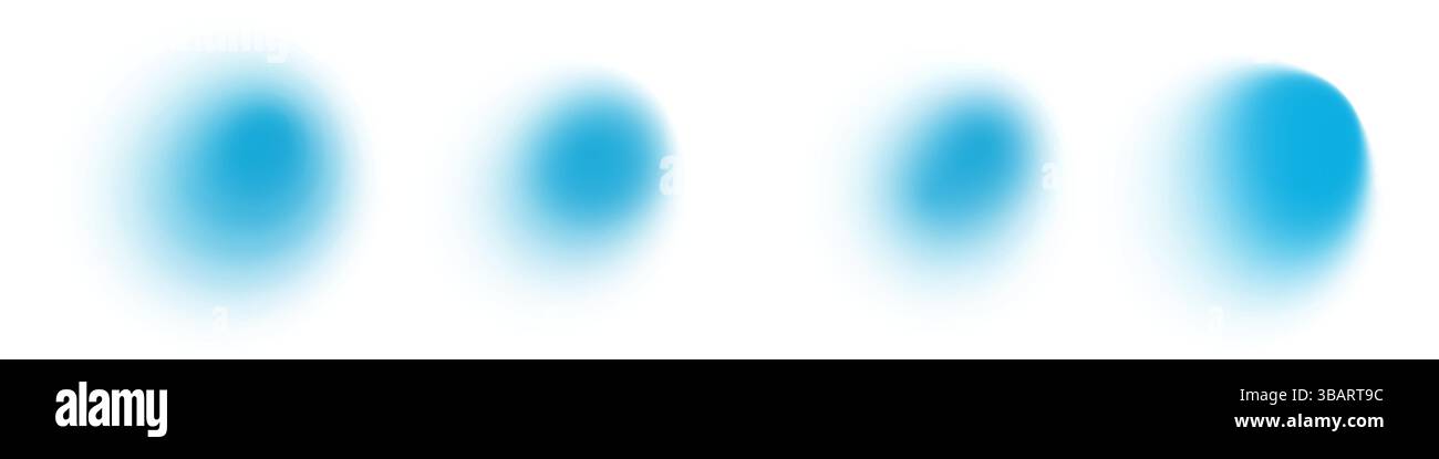 Dégradés de formes abstraites avec flou doux et texture fluide. Teintes bleu, blanc et néon. Style Y2K avec bulle circulaire comme des éléments. Esthétique minimaliste moderne avec des blobs organiques et des éclaboussures d'aquarelle. Illustration de Vecteur