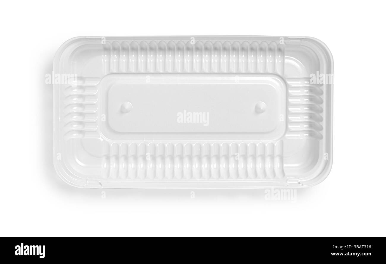 Récipient alimentaire jetable en plastique blanc vide isolé sur fond blanc Banque D'Images