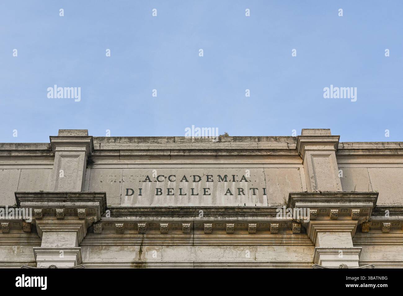 Signe de l'Accademia di belle Arti, ancien siège de l'académie d'art, depuis 1817 accueille la galerie du musée Gallerie dell'Accademia, Venise, Italie Banque D'Images
