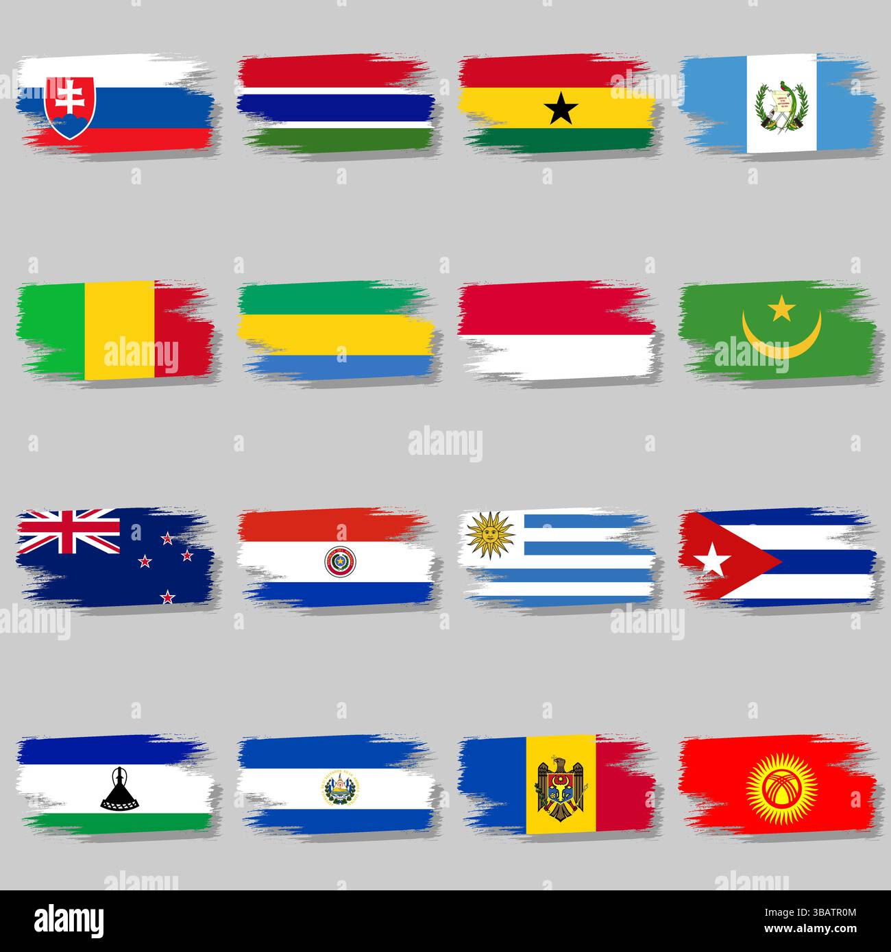 Vecteur Grand ensemble de coups de pinceau avec drapeaux de pays et ombre Illustration de Vecteur
