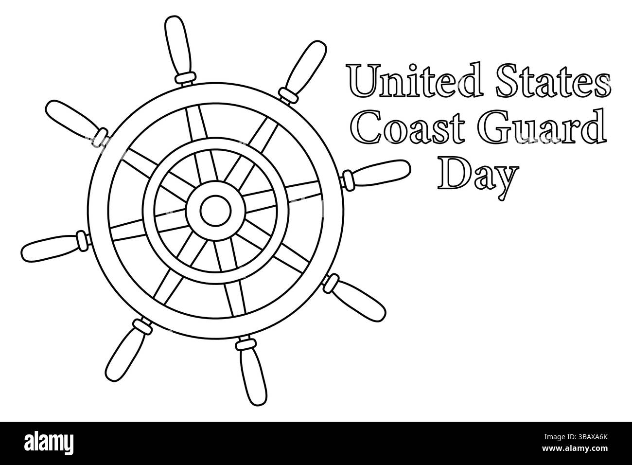 Carte de voeux coloriage avec dessin de contour d'été d'une barre de bateau en bois. Journée des garde-côtes des États-Unis. Pour divertir, été, nautique, Illustration de Vecteur
