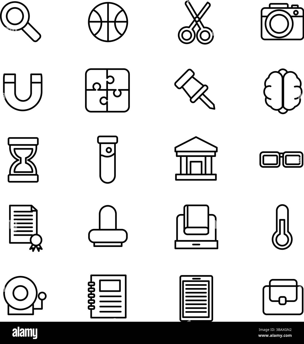 Jeu d'icônes d'étude – apprentissage, éducation, livres et outils académiques Illustration de Vecteur