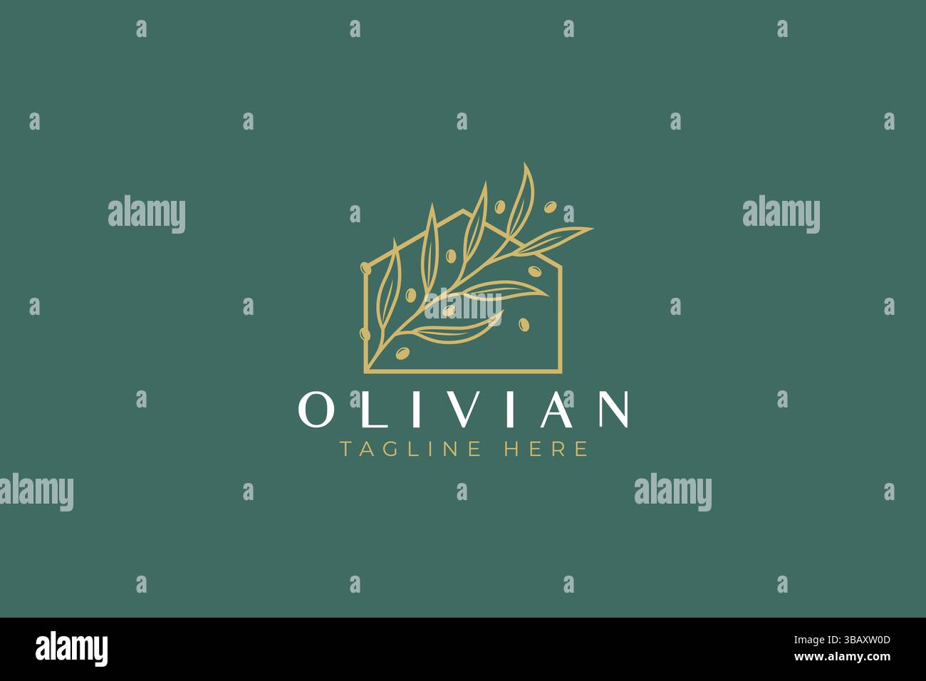 Feuilles de branche d'olivier et ligne d'accueil Art logo Résumé minimal Flora Design résidentiel promoteur immobilier propriété Urban Cottage Illustration de Vecteur