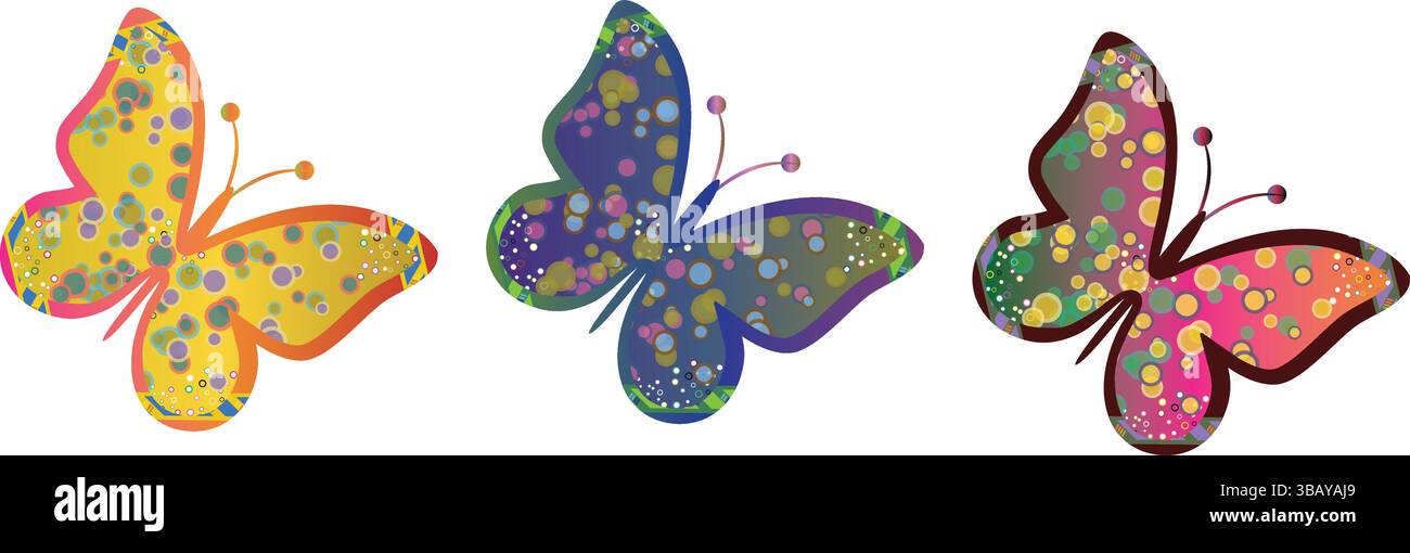 Papillons holographiques à gradient. Illustration colorée d'insectes iridescent pour autocollants, impressions, projets d'art numérique. Papillons transparents colorés Illustration de Vecteur