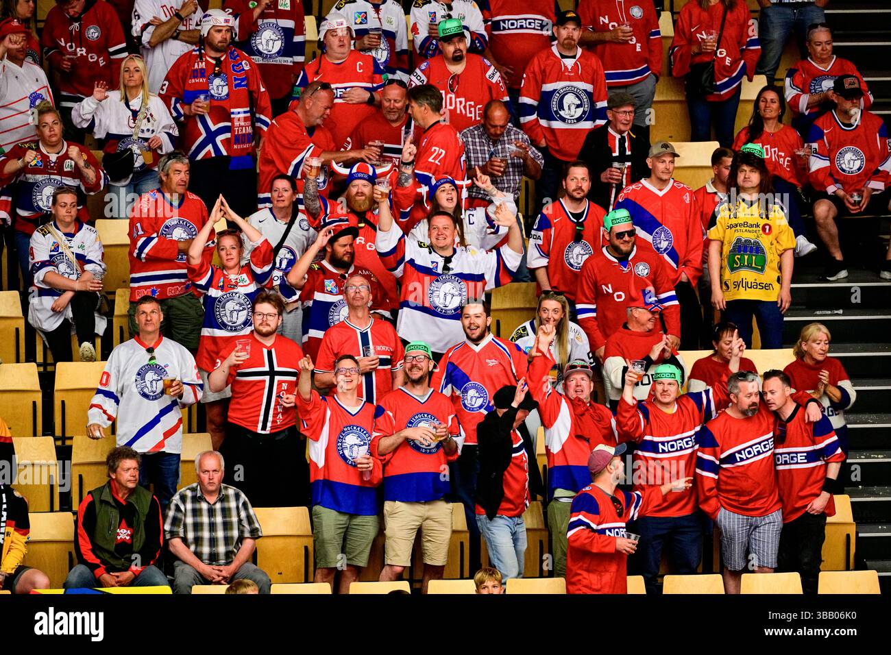 Partisans norvégiens lors du match du groupe B Norvège vs Allemagne au Championnat mondial de hockey sur glace 2025 de l’IIHF à Herning, Danemark, le 13 mai 2025. (Photo CTK Banque D'Images