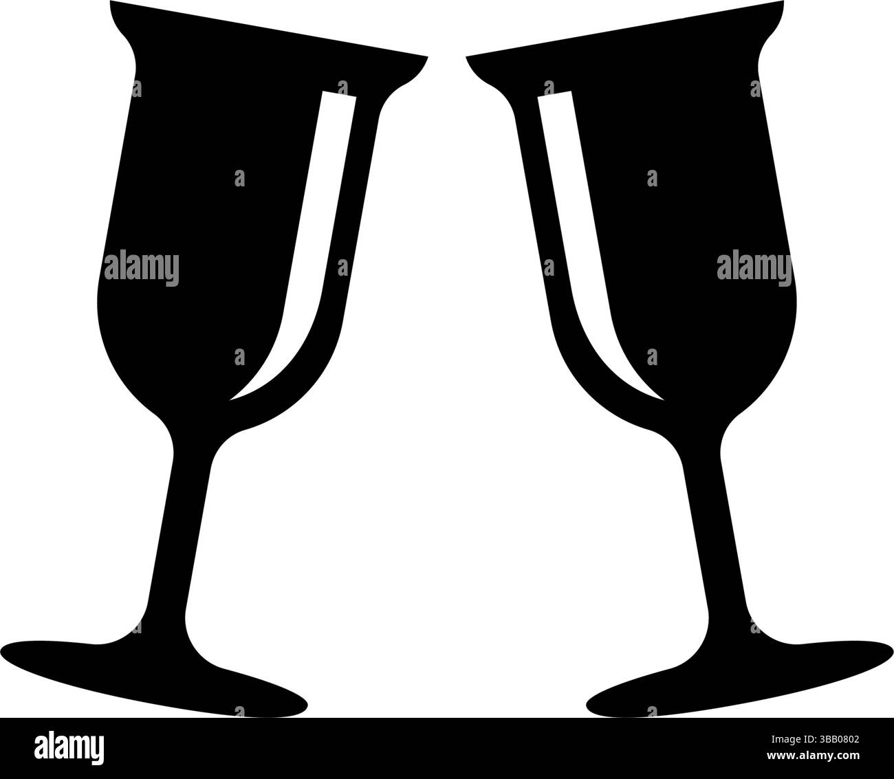 Silhouette noire de deux flûtes à champagne se pliant pour des motifs de célébration Illustration de Vecteur