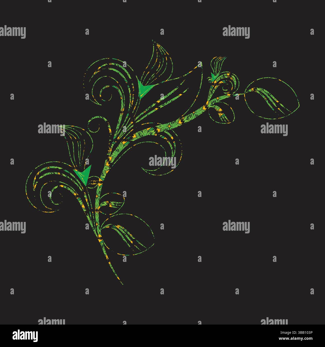 Motif floral vert orné sur un fond sombre Illustration de Vecteur