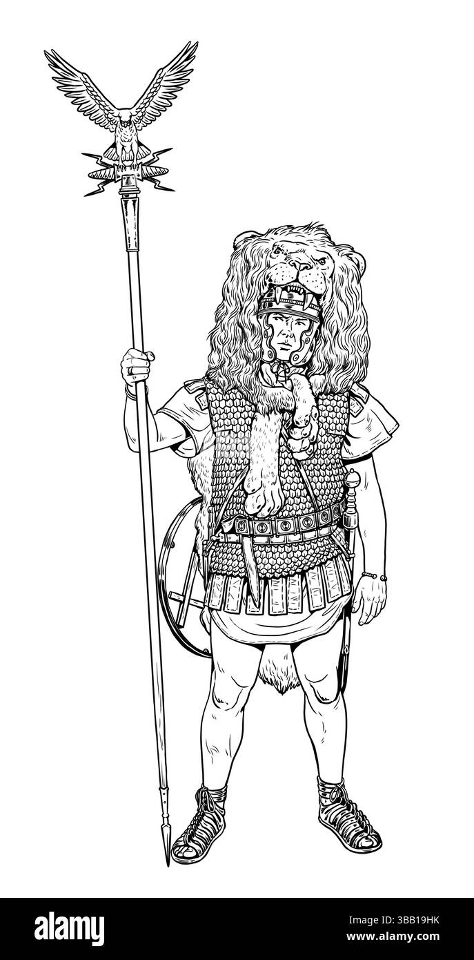 Aquilifer romain avant la bataille. Dessin historique. Banque D'Images