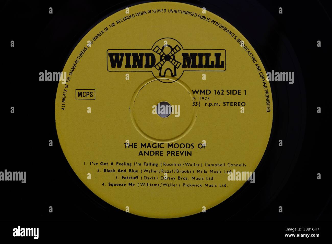 Vintage Record Label, The Magic Moods of Andre Previn, Windmill Records, UK 1970's budget label Banque D'Images