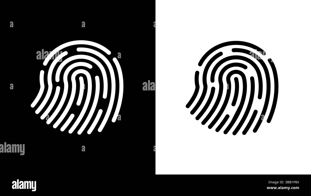 Conception d'icône d'empreinte digitale simple en fond de couleur noir et blanc, parfait pour la sécurité numérique et les thèmes d'identité, illustration vectorielle Illustration de Vecteur