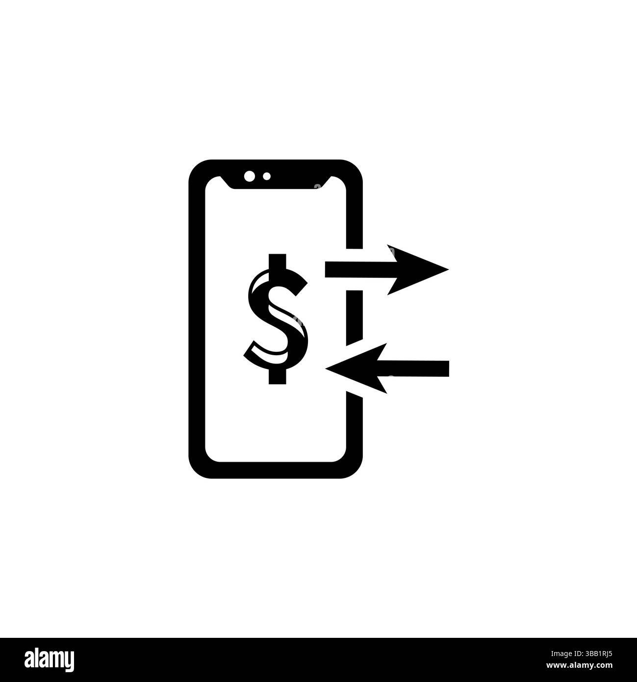 Paiements mobiles, transfert d'argent via smartphone Solid Flat Vector icône isolé sur fond blanc. Illustration de Vecteur