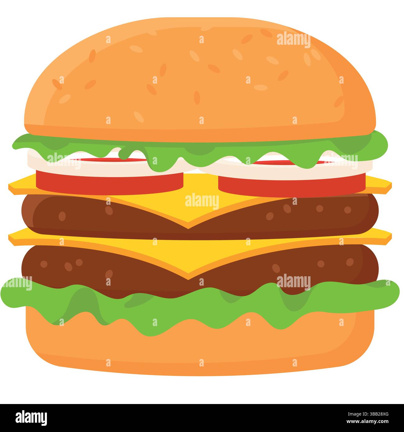 Délicieux hamburger dans un petit pain avec fromage, tomate laitue, élément de conception de restauration rapide Gourmet plat Illustration de Vecteur