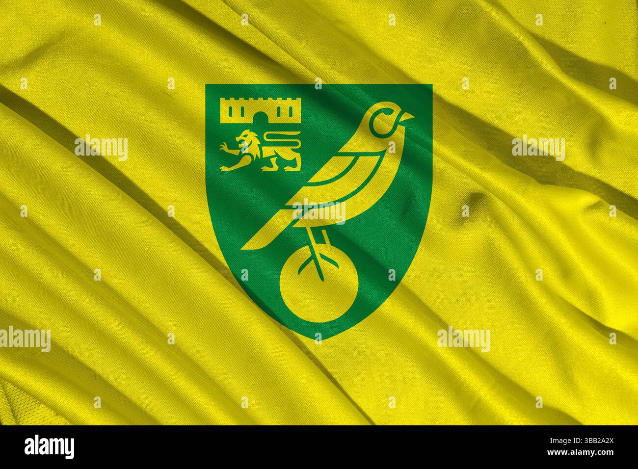 Pringsewu, lampung 25 mai 2025 ; focus sélectif du logo du club de football de Norwich City dans le championnat efl, illustration 3D. Banque D'Images