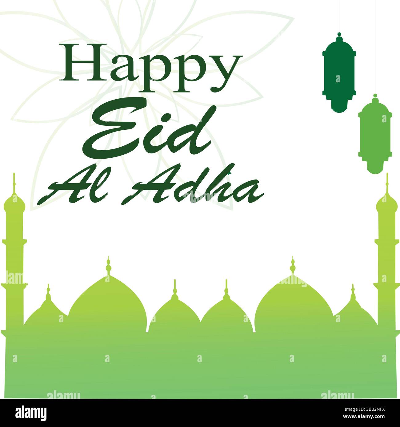Carte Eid al-Adha Moubarak avec mosquées et lanternes Illustration de Vecteur