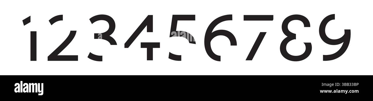 Numéros minimalistes modernes définis avec un style de découpe unique, une police géométrique audacieuse pour les projets technologiques, de conception et numériques. Illustration vectorielle Illustration de Vecteur