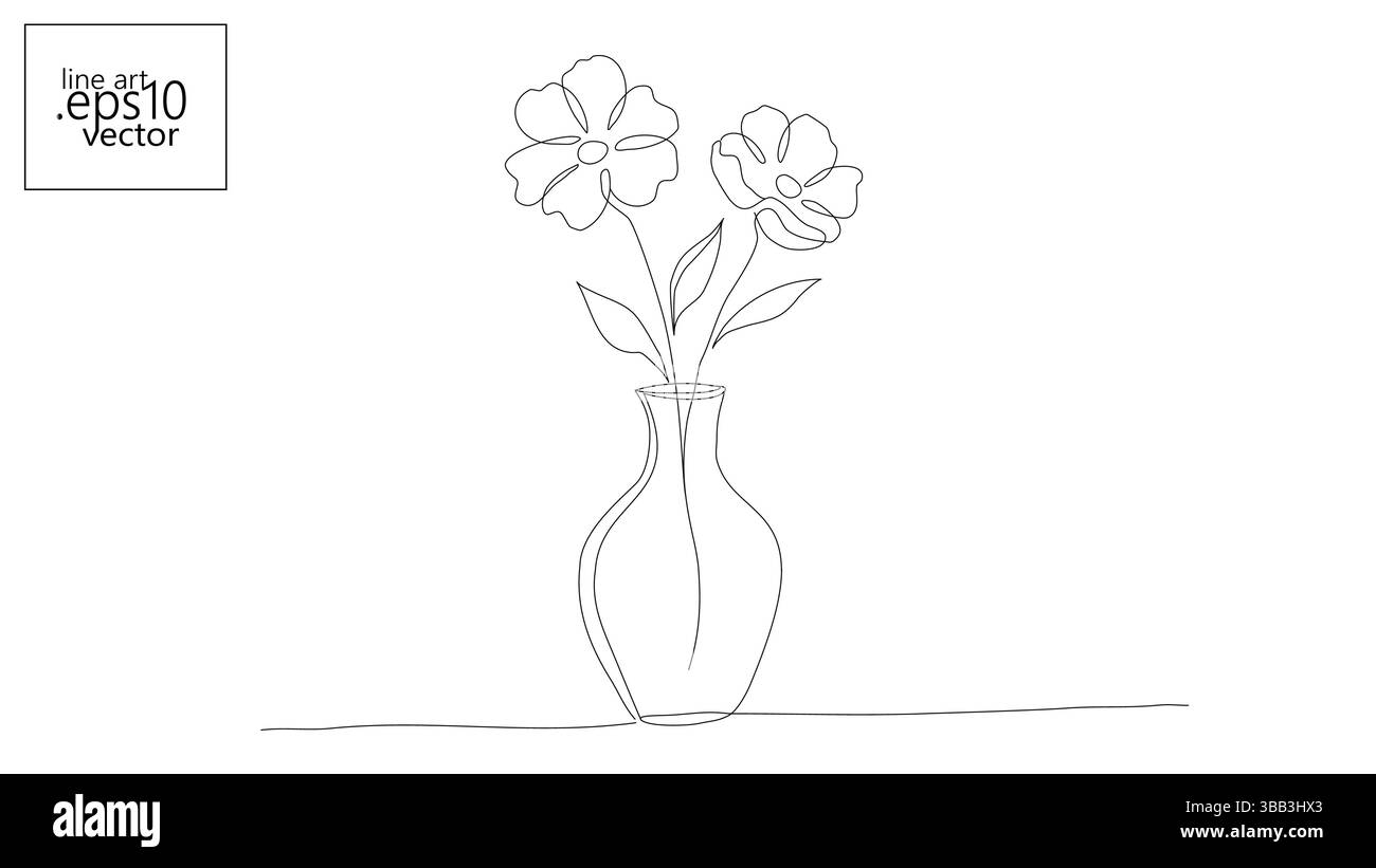 Fleurs en vase ligne Design minimaliste avec arrangement floral à contour continu. Mariage invitation décoration carte imprimé Trait blanc simple Illustration de Vecteur Fleurs en vase ligne Design minimaliste avec arrangement floral à contour continu. Mariage invitation décoration carte imprimé Trait blanc simple Illustration de Vecteur
