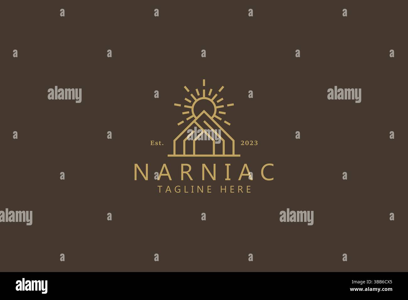 Unique maison abstraite et forme de soleil pour Cozy concept Warm rural Property logo Illustration de Vecteur