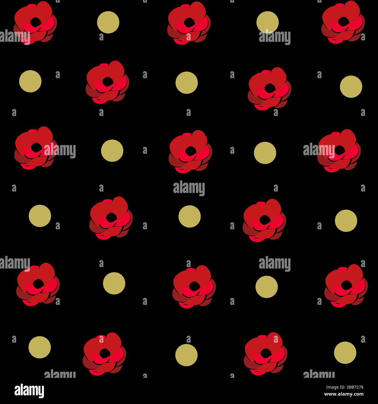 Luxueux modèle vintage sans couture de roses rouges et illustration vectorielle à pois dorés Illustration de Vecteur