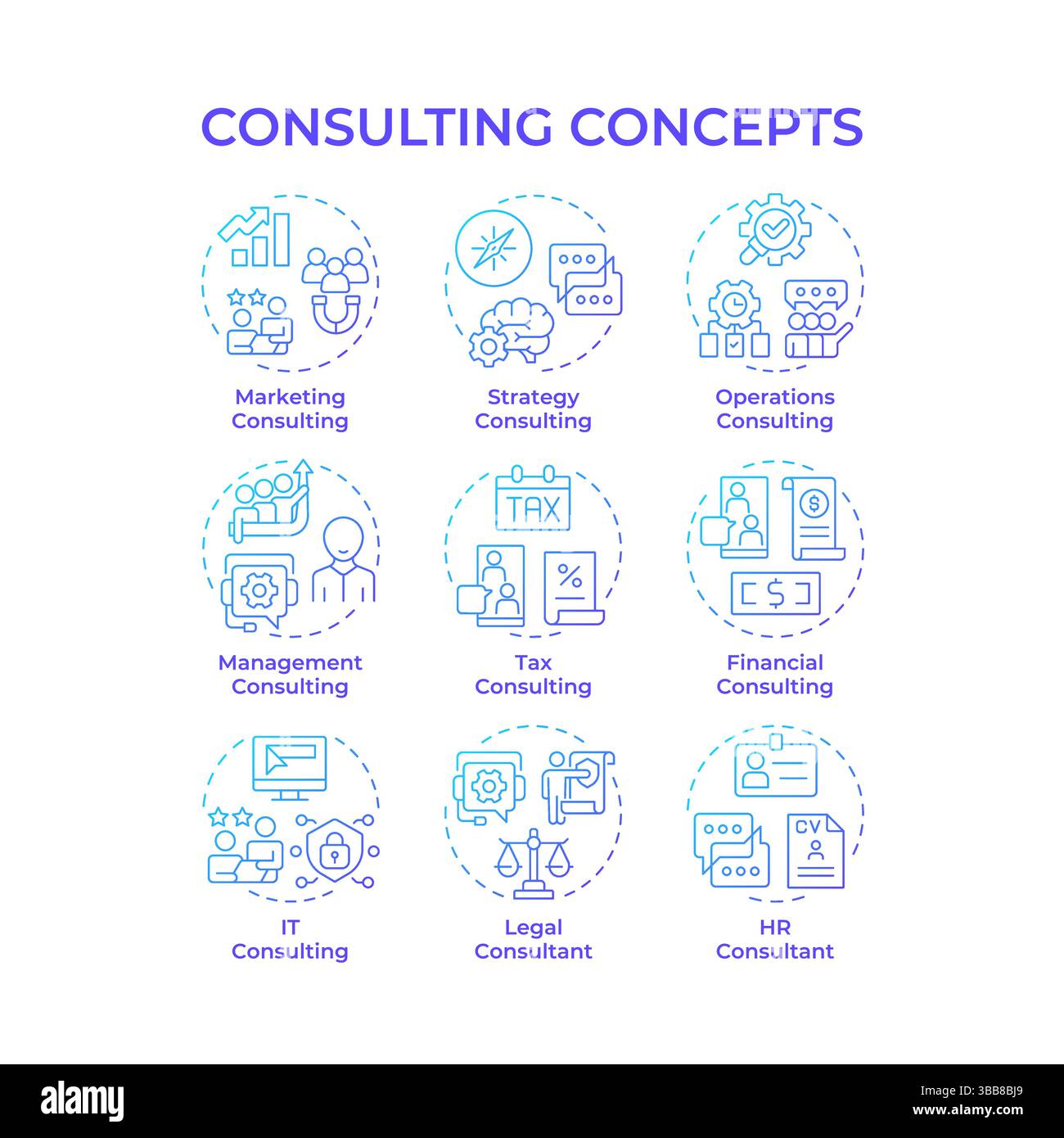 Consultation des icônes de concept de dégradé bleu Illustration de Vecteur