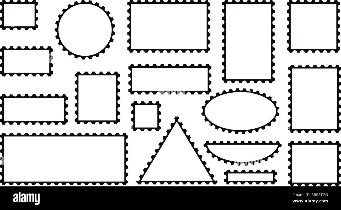 Ensemble de géométries différentes pour le cadre à arêtes dentelées. Bordure noire avec espace de copie. Encadrement rond, carré, rectangulaire, ovale, forme triangulaire. Eléments vectoriels Illustration de Vecteur
