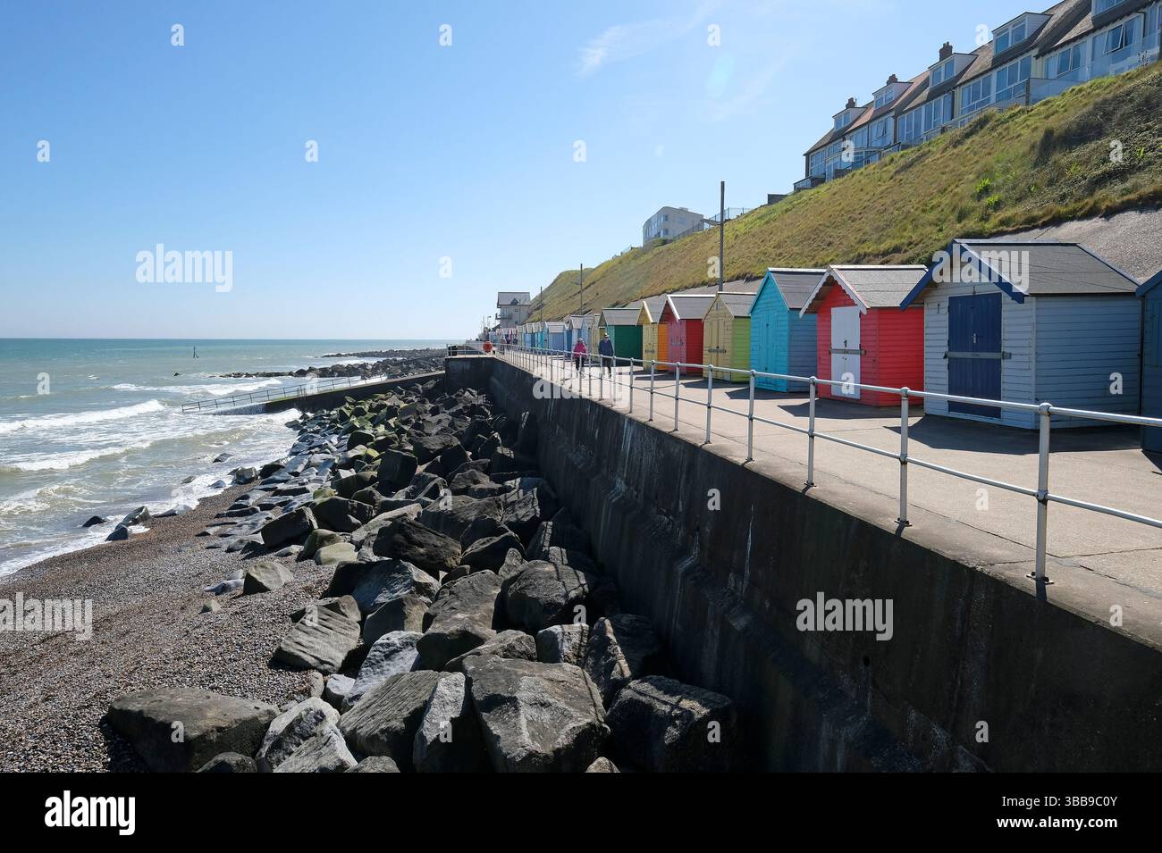cabanes de plage, front de mer de sheringham, nord du norfolk, angleterre Banque D'Images