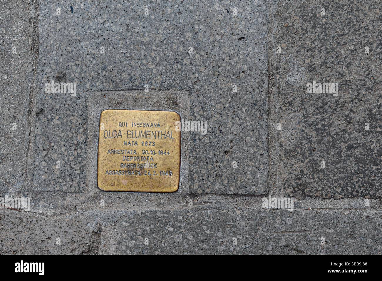 Pierre de trésor en l'honneur d'Olga Blumenthal secrétantes placée par l'artiste Gunter Demnig devant l'entrée de l'Université Ca' Foscari, Venise Banque D'Images