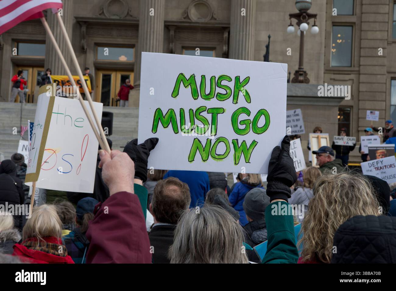 50501 rassemblement de protestation le 17 février 2025 le jour de la fête du Président au Capitole de l'État de l'Idaho à Boise ID Banque D'Images