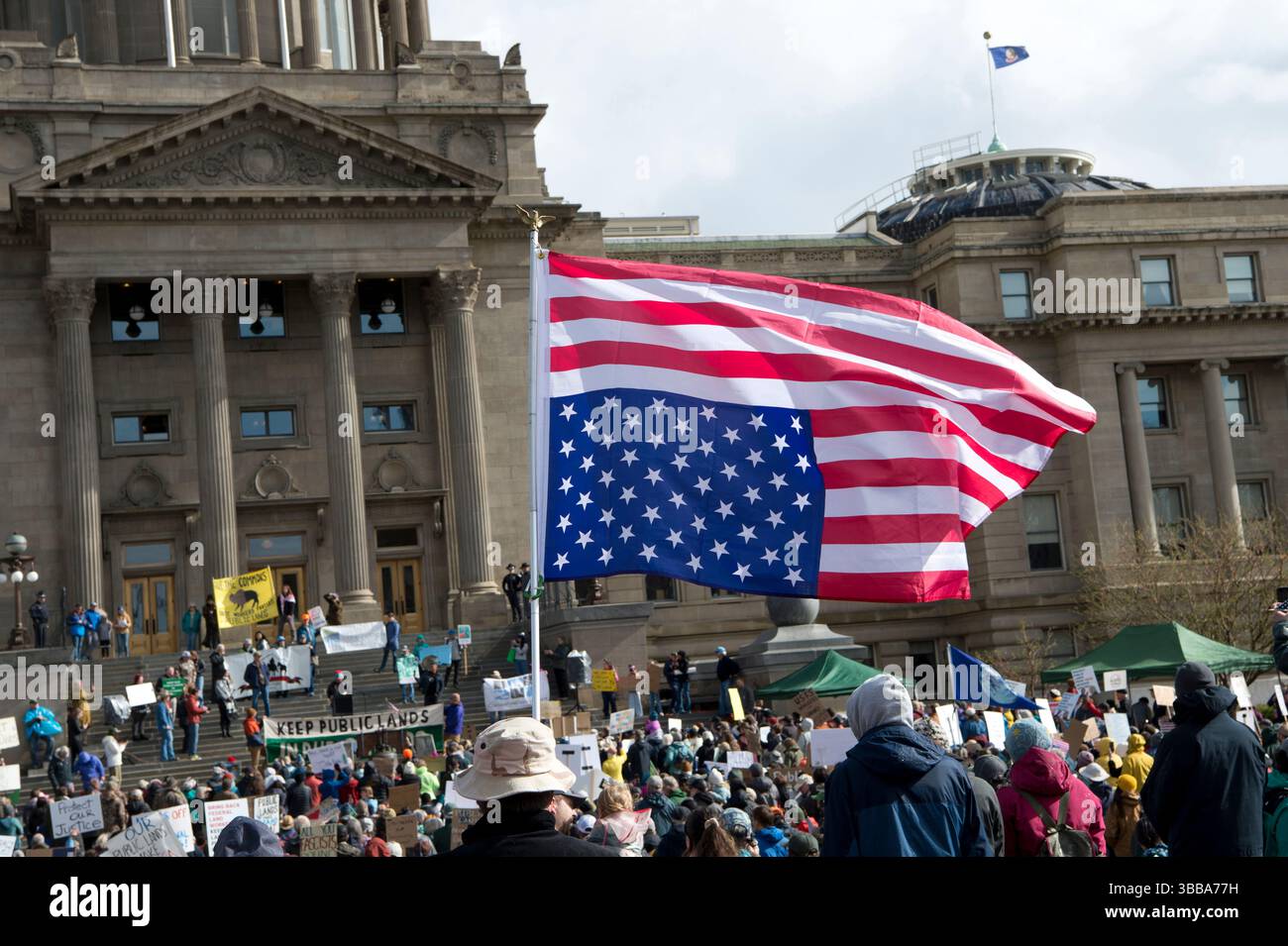 Rassemblement de protestation pour les terres publiques au Capitole de l'État de l'Idaho, mars 2025 Banque D'Images