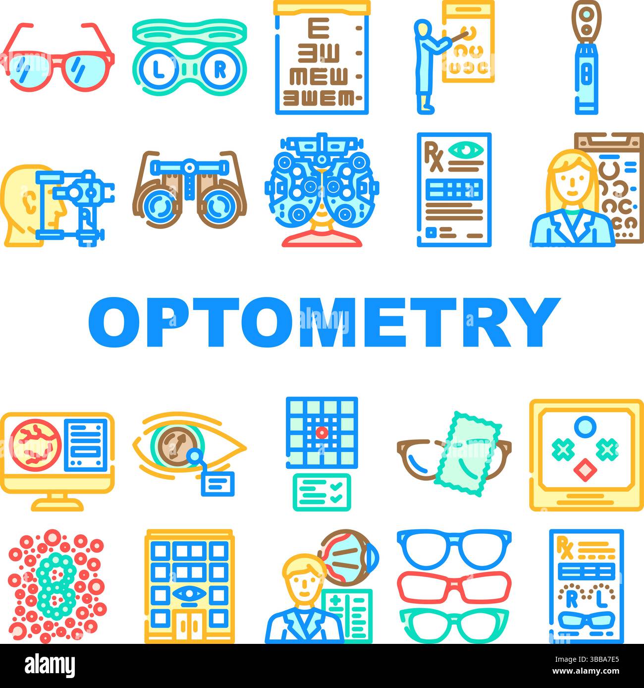 vecteur de jeu d'icônes de lunettes de vision d'optométrie Illustration de Vecteur