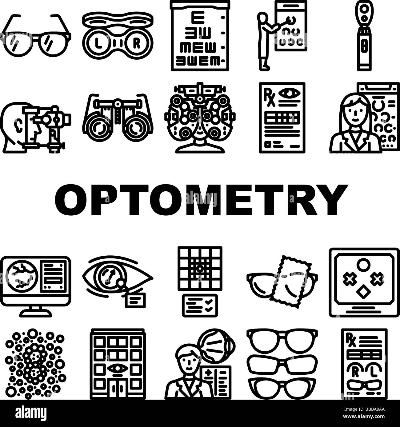 vecteur de jeu d'icônes de lunettes de vision d'optométrie Illustration de Vecteur