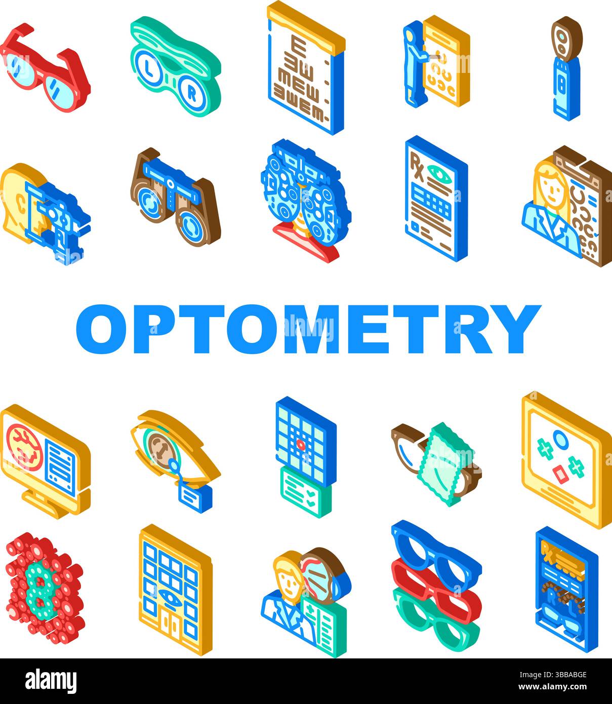 vecteur de jeu d'icônes de lunettes de vision d'optométrie Illustration de Vecteur