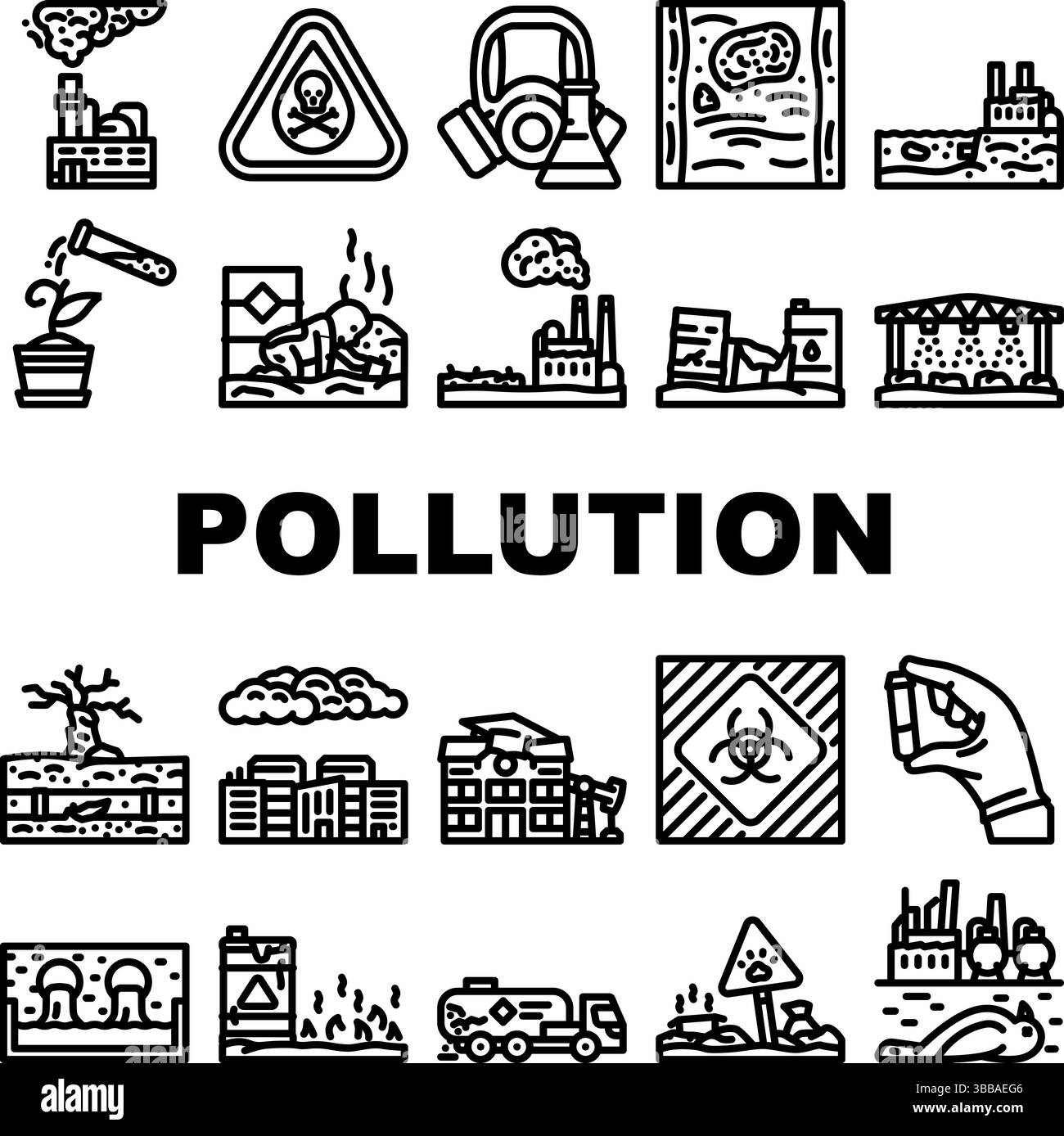 vecteur d'ensemble d'icônes de toxines de pollution chimique Illustration de Vecteur