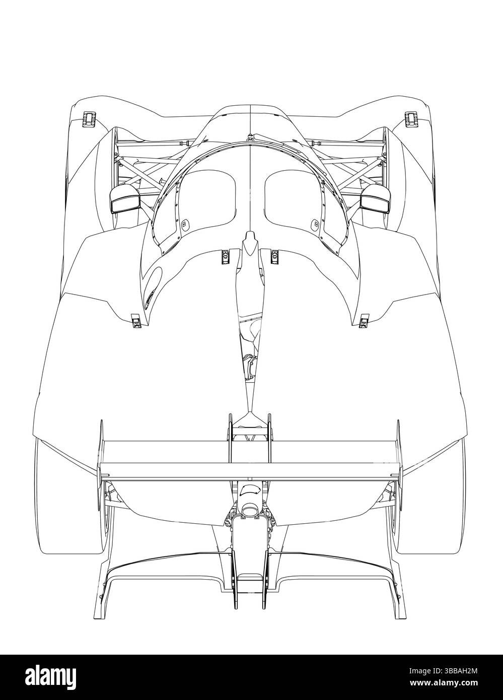 Dessin d'une voiture avec une ceinture de sécurité. La voiture est une voiture de sport au design épuré. La ceinture de sécurité est positionnée au centre de la voiture, avec la boucle Illustration de Vecteur