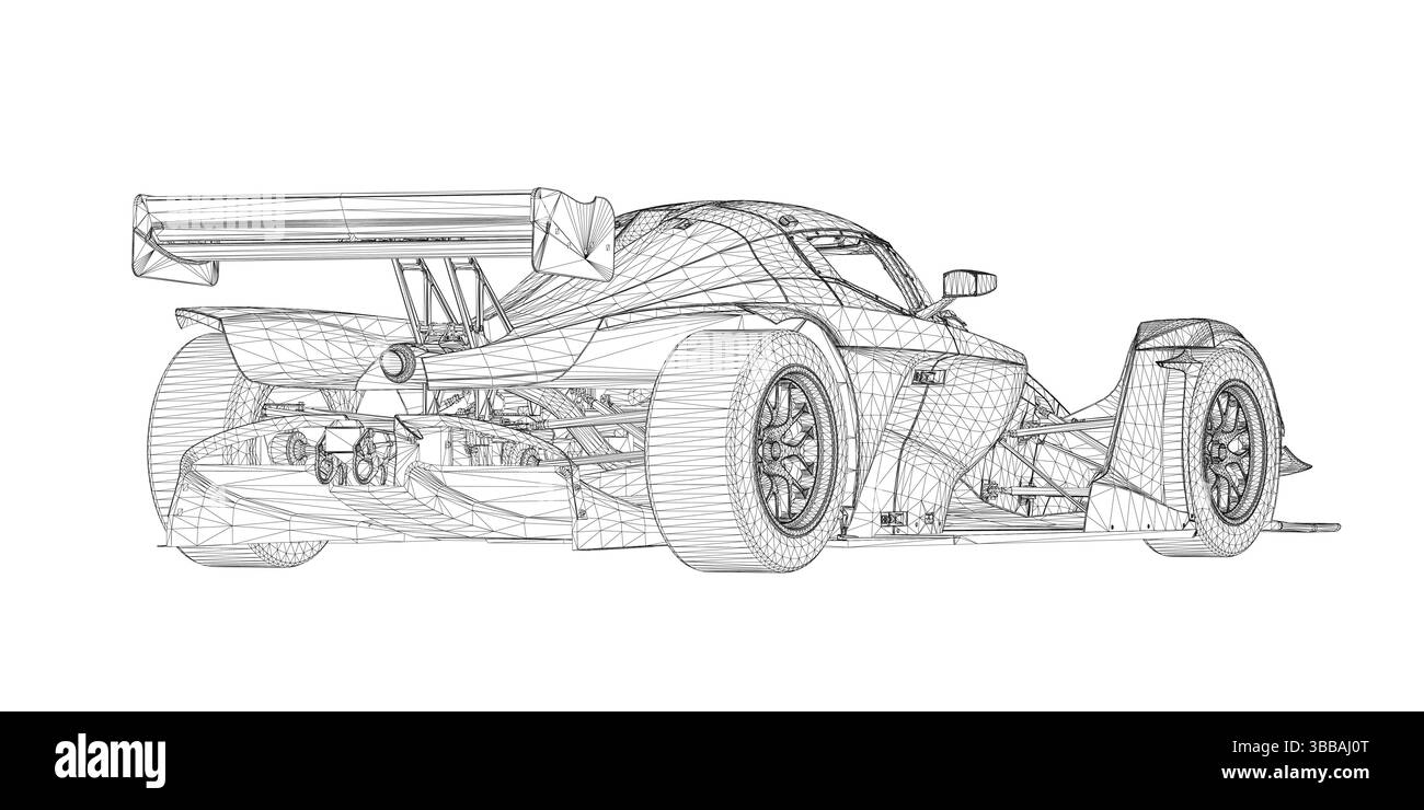 Une illustration vectorielle détaillée d'une voiture de course hautes performances, mettant en valeur son design aérodynamique et son ingénierie complexe grâce à des g précis Illustration de Vecteur