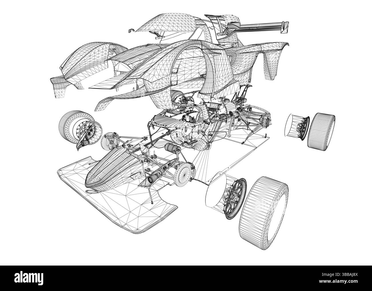 Une illustration vectorielle de véhicule futuriste élégante, détaillée avec un design filaire. Il dispose d'éléments d'ingénierie avancés et de plusieurs roues, Highl Illustration de Vecteur