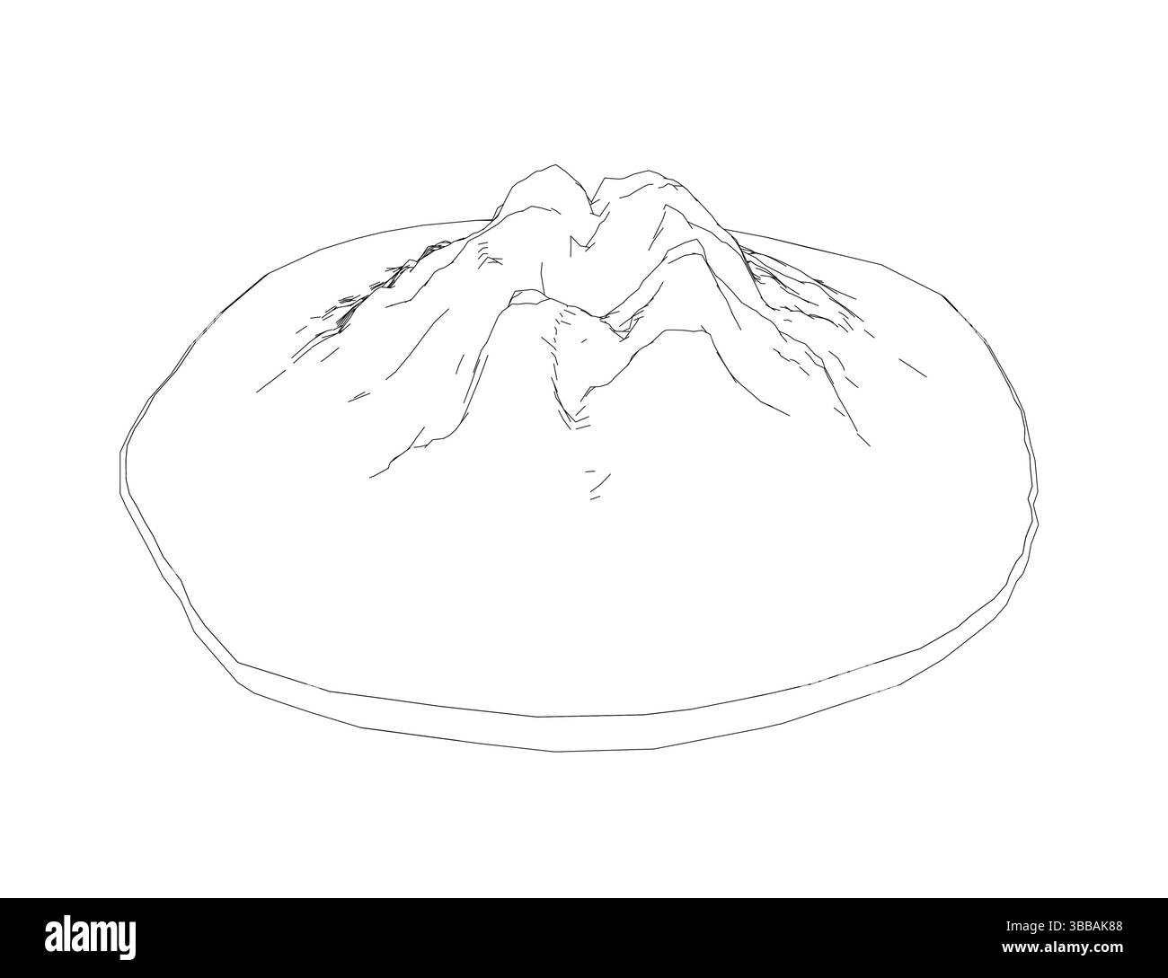 Une montagne est dessinée en noir sur fond blanc. La montagne est grande et a une forme arrondie Illustration de Vecteur