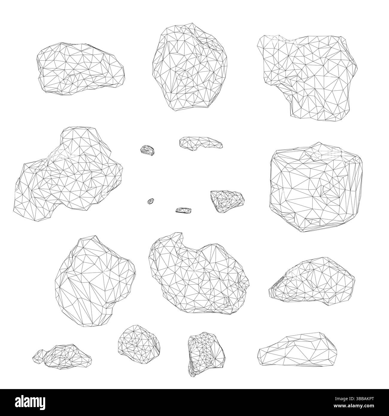 Une collection de roches est montrée dans un motif de grille. Les roches sont toutes de tailles et de formes différentes, et elles sont dispersées dans toute l'image. La scène est Illustration de Vecteur