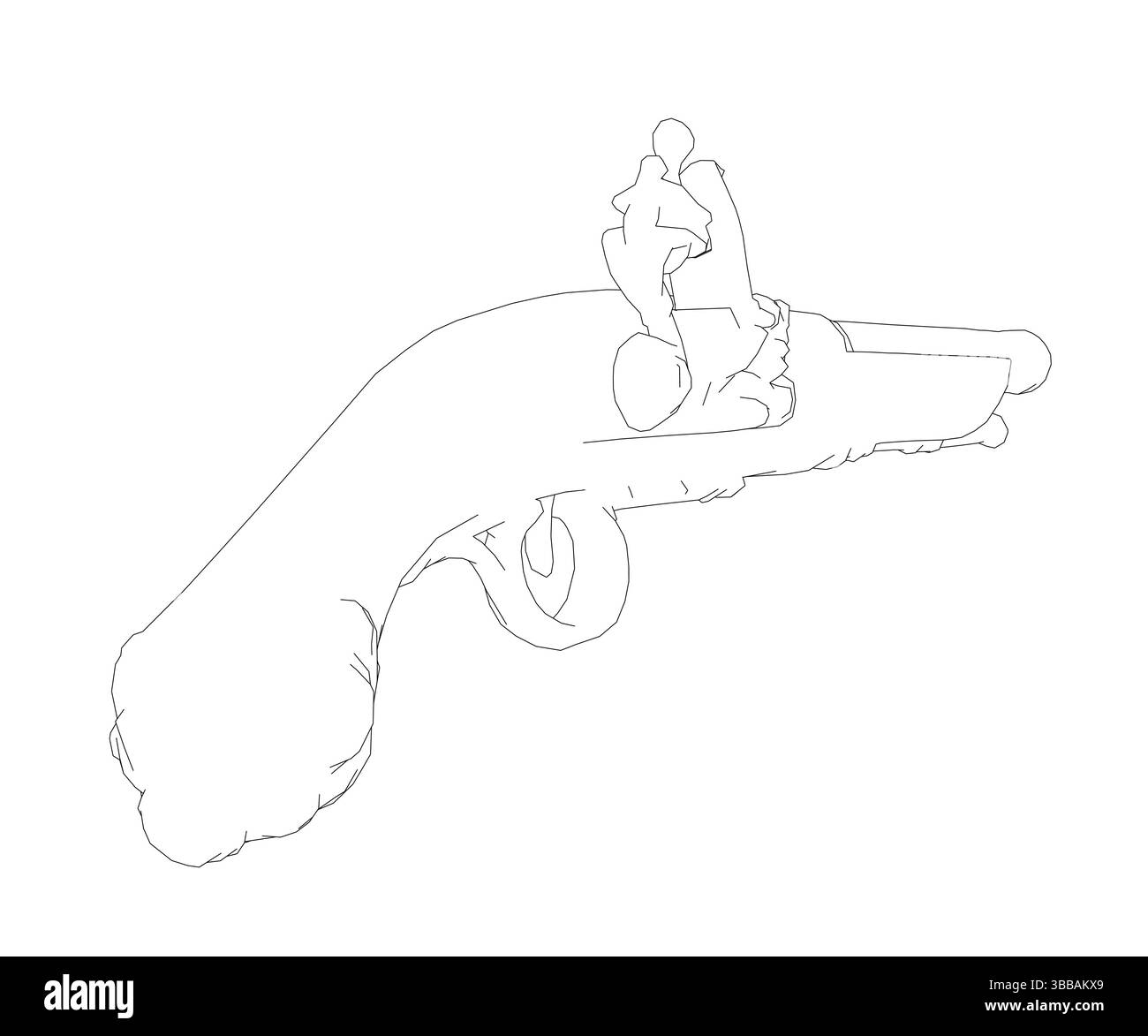 Un pistolet est dessiné en noir et blanc. Le pistolet est un pistolet et est tenu par une personne. La personne tient l'arme d'une manière qui la fait ressembler à t Illustration de Vecteur