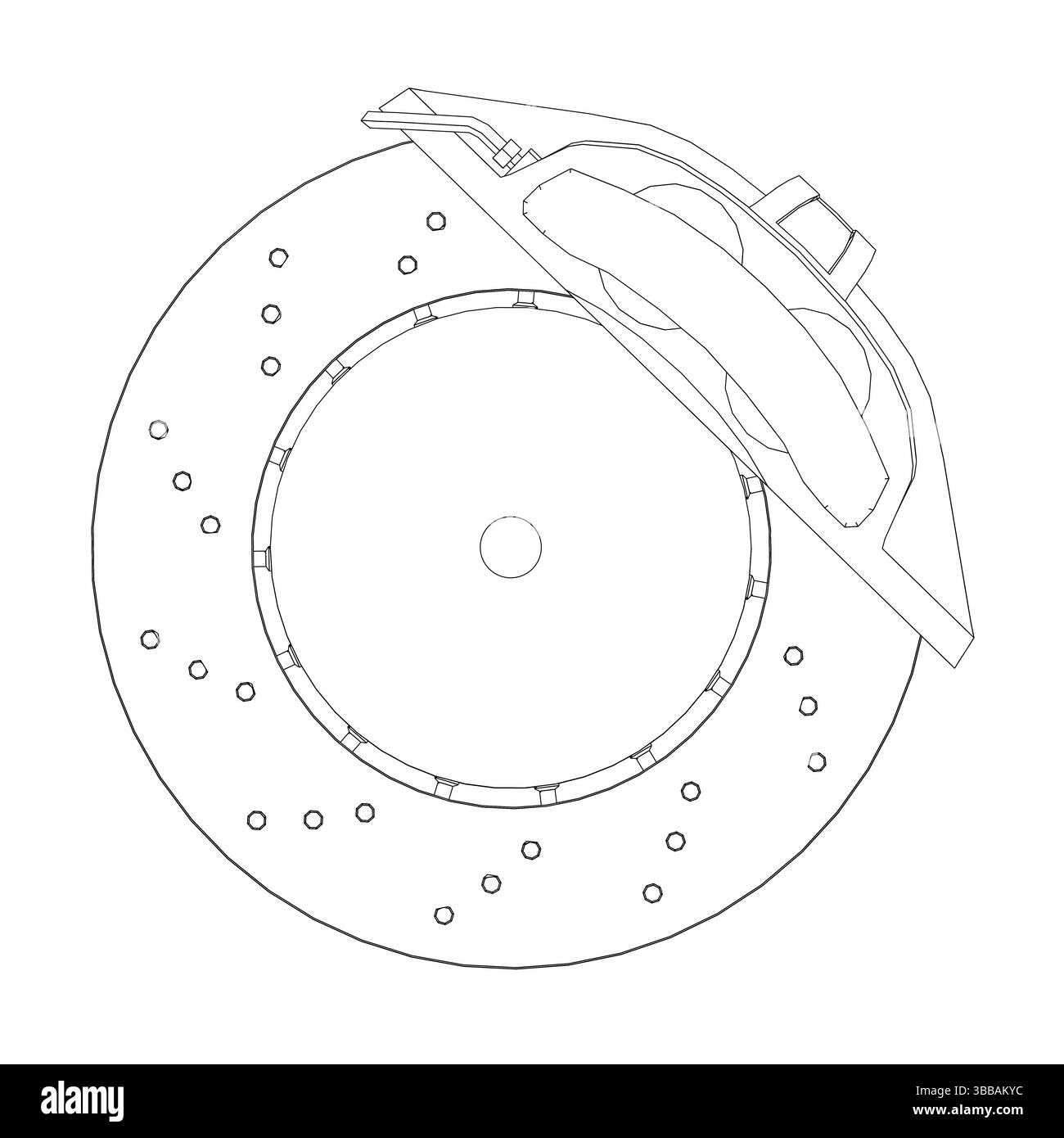Dessin d'une roue avec une plaquette de frein et un boulon. La roue est un cercle avec un trou au centre Illustration de Vecteur